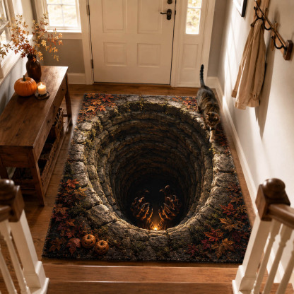 Halloween Doom Well Area Rug, Spooky Haunted Well-Themed Floor Decor with Anti-Slip Backing for Living Room, Bedroom and Entryway