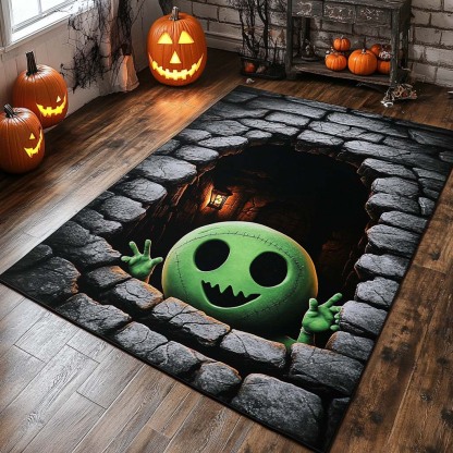Halloween Dungeon Imp Area Rug, Spooky Little Demon-Themed Seasonal Floor Decor with Anti-Slip Backing for Living Room, Bedroom and Entrywa