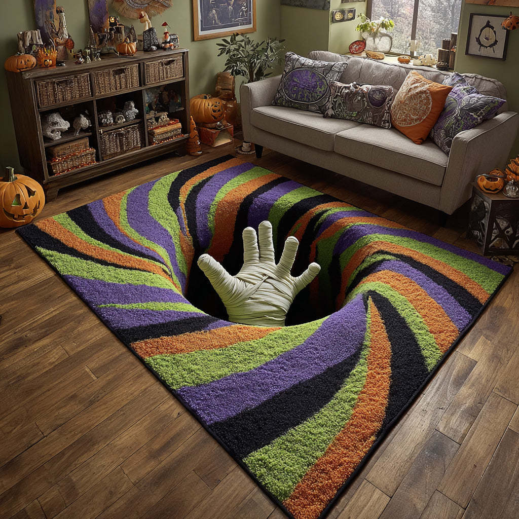 Halloween Endless Pit Area Rug, Spooky Abyss-Themed Seasonal Floor Decor with Anti-Slip Backing for Living Room, Bedroom and Entryway