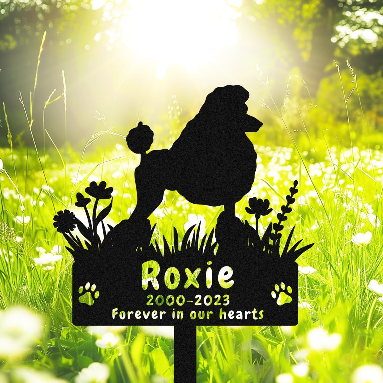 Personalized Yorkshire Terrier Dog Memorial Stake Grave Marker, Custom Dog Yorkshire Terrier Memorial Grave Marker Garden Stake, Metal Flowers Dog Memorial Yard Garden Sign with Stake