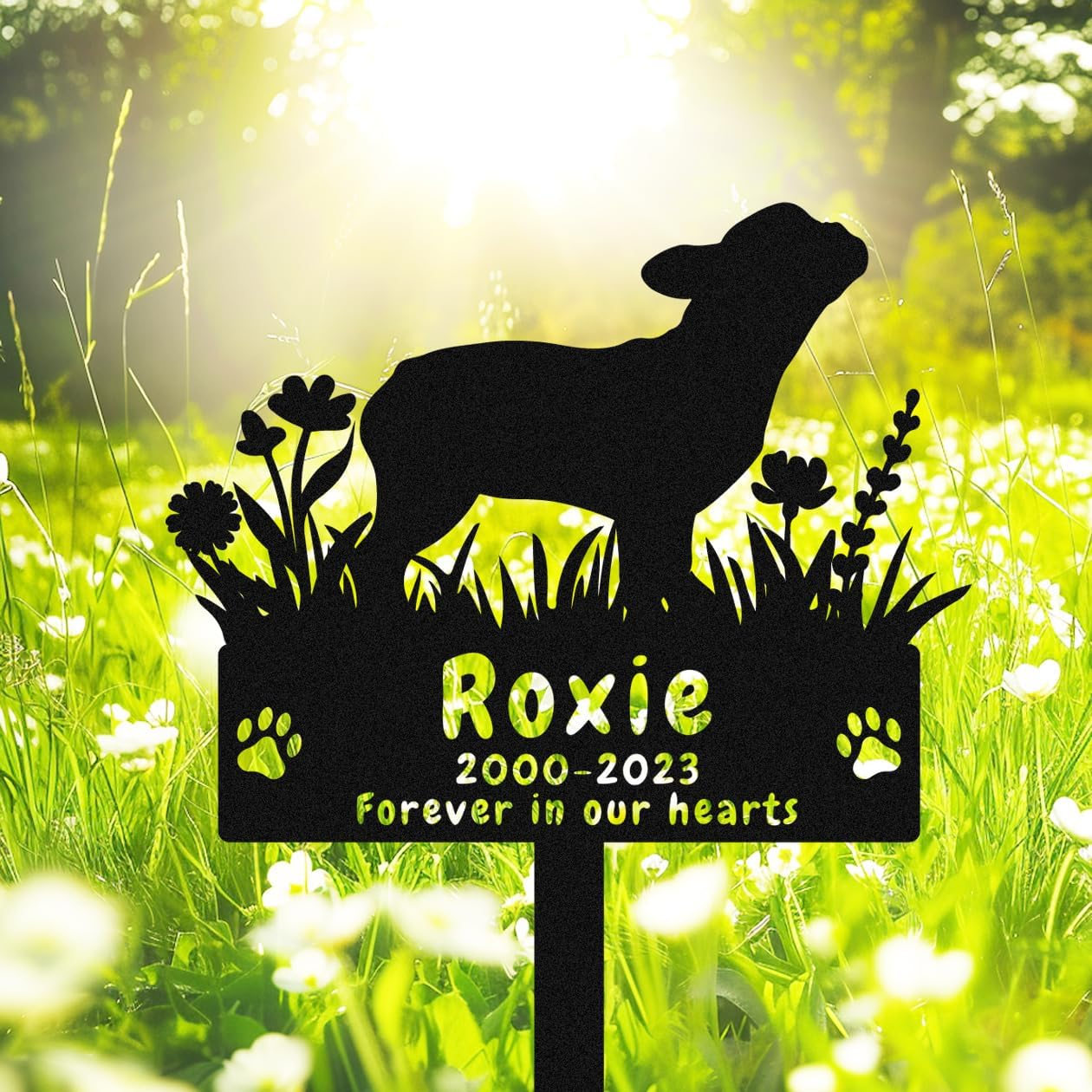 Personalized Yorkshire Terrier Dog Memorial Stake Grave Marker, Custom Dog Yorkshire Terrier Memorial Grave Marker Garden Stake, Metal Flowers Dog Memorial Yard Garden Sign with Stake