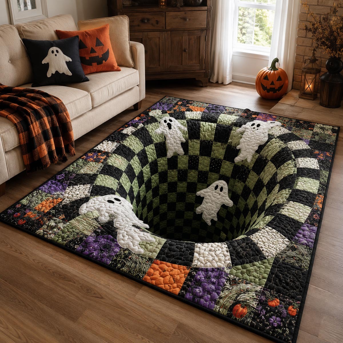 Halloween Ghost Portal Area Rug, Spooky Haunted Gateway Floor Decor with Anti-Slip Backing for Living Room, Bedroom and Entryway