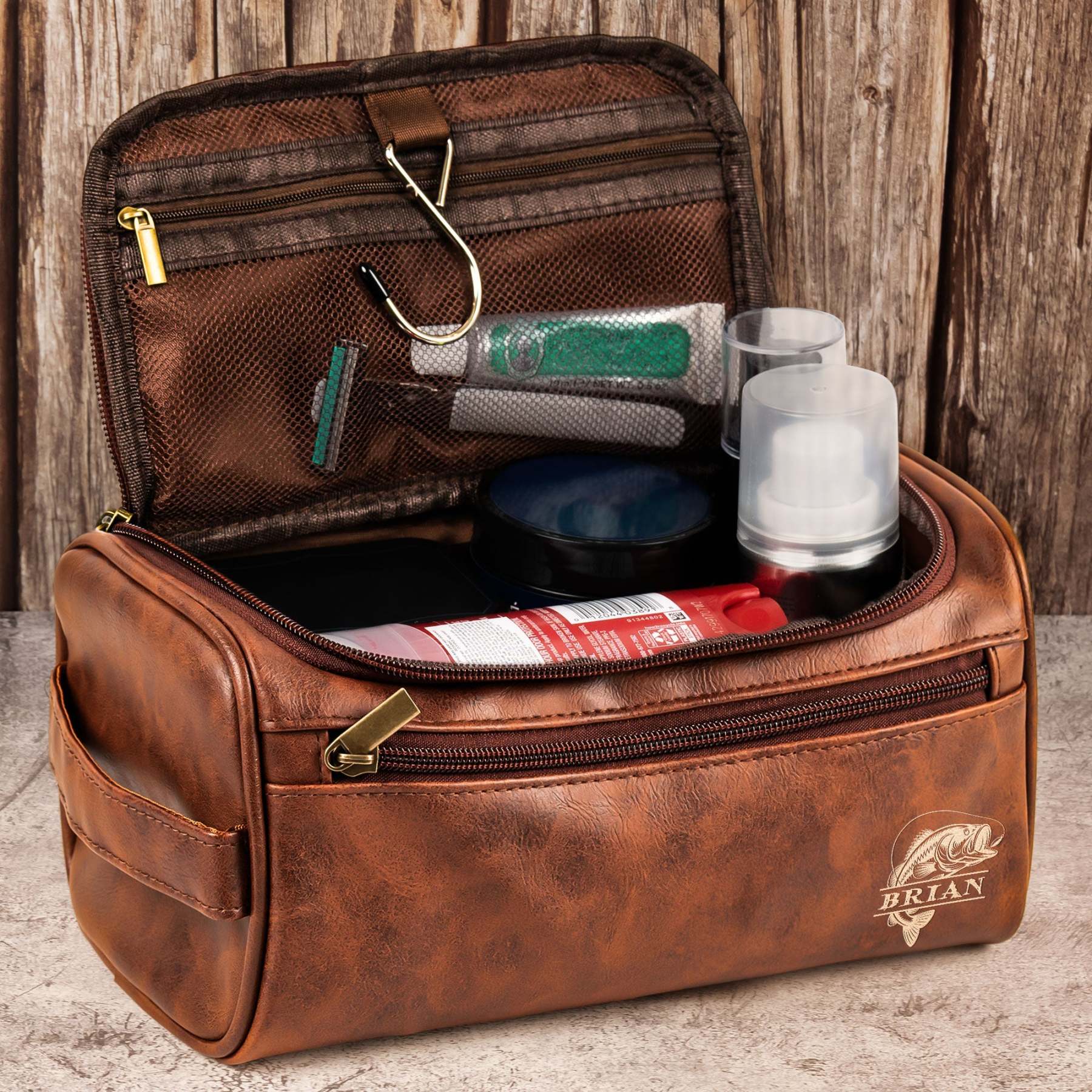 Grandpa Hobby Monogram - Personalized Leather Toiletry Bag