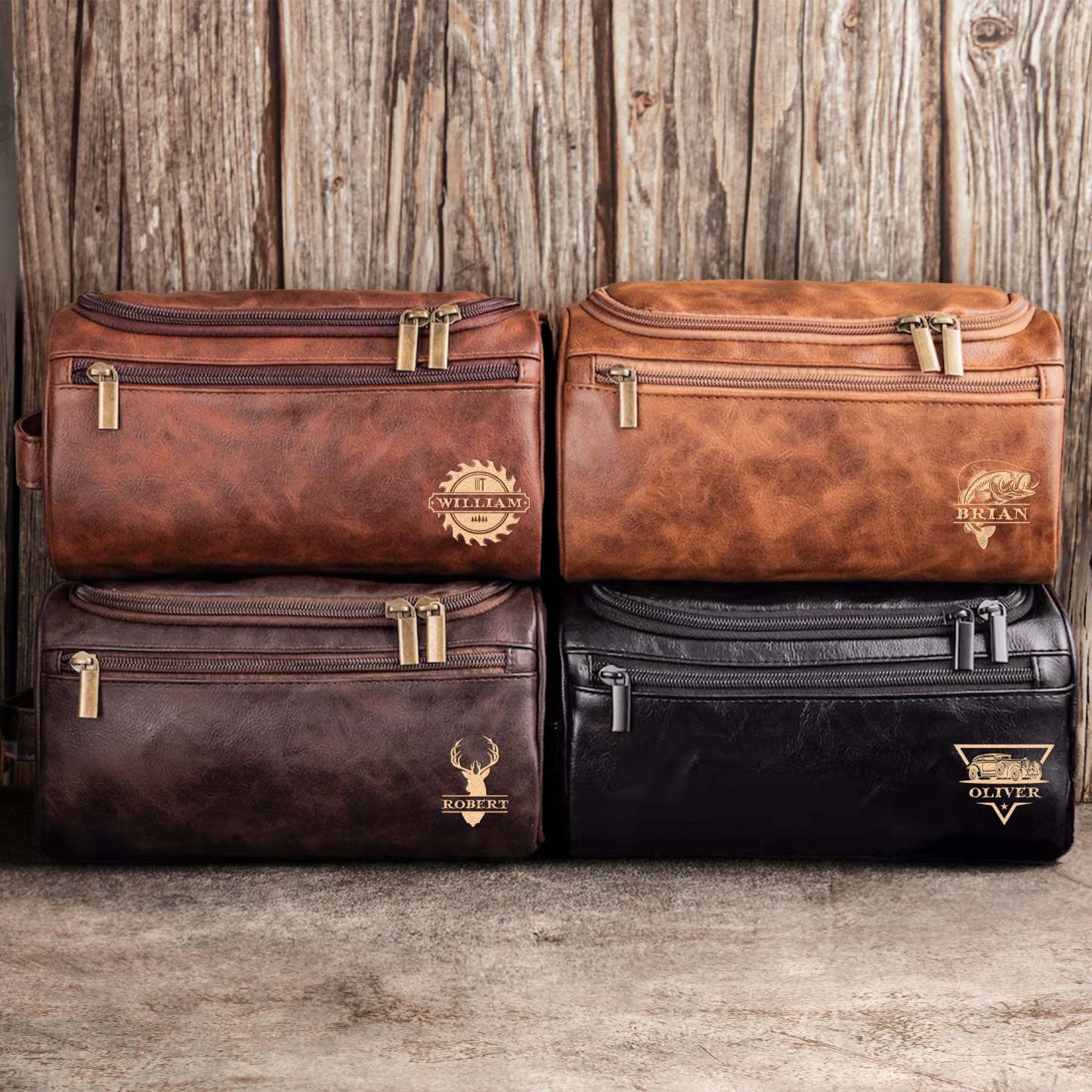 Grandpa Hobby Monogram - Personalized Leather Toiletry Bag