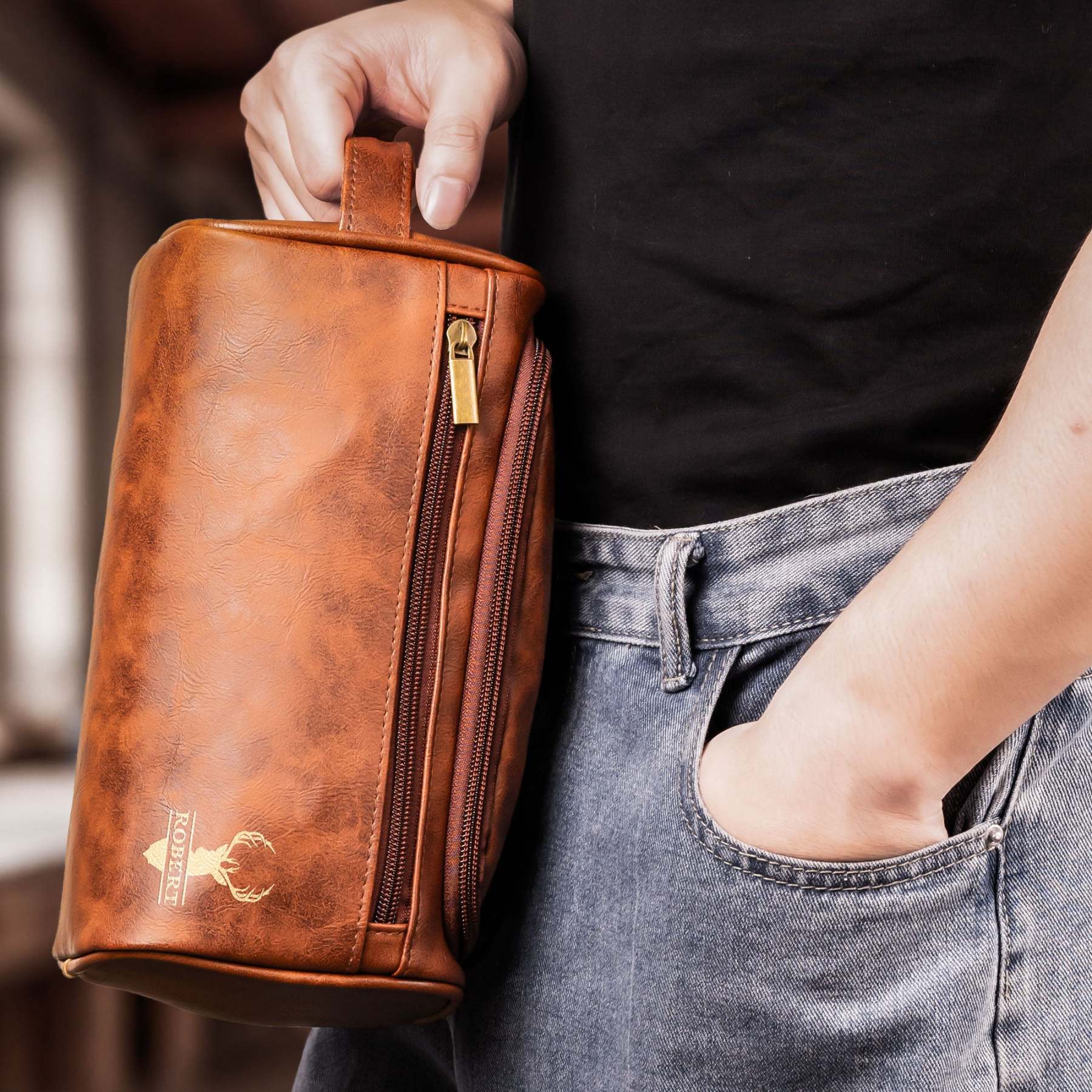 Grandpa Hobby Monogram - Personalized Leather Toiletry Bag