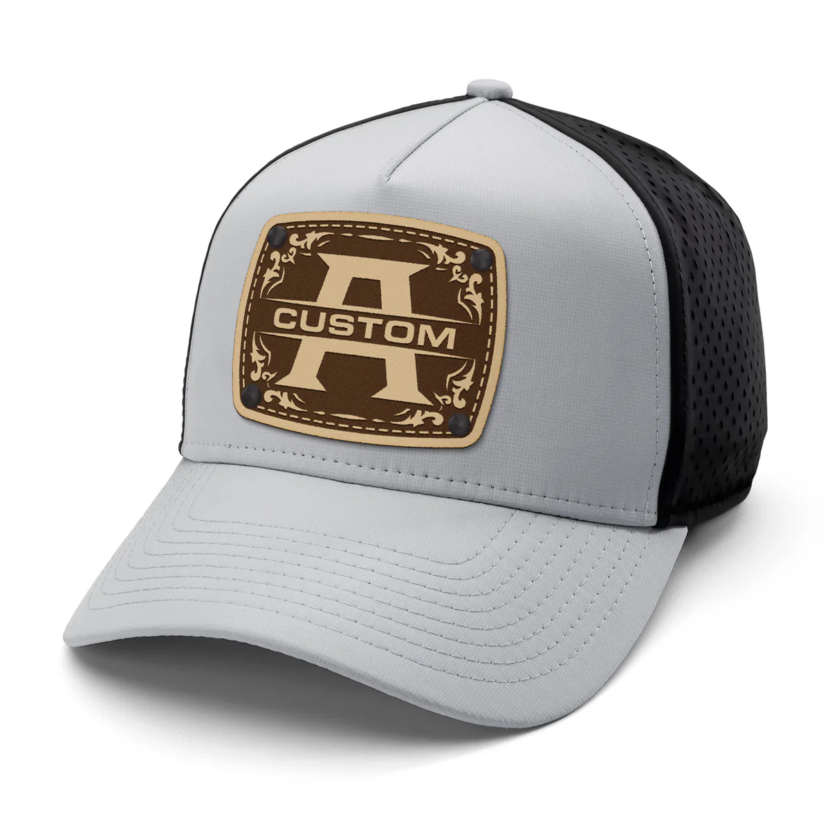 Custom Initials Hat with Engraved Leather Patch  / Monogram Custom Hat