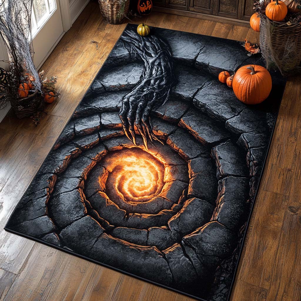 Halloween Hands of Hellfire Area Rug, Spooky Flame-Themed Seasonal Floor Decor with Anti-Slip Backing for Living Room, Bedroom and Entryway