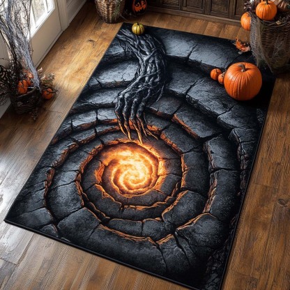 Halloween Hands of Hellfire Area Rug, Spooky Flame-Themed Seasonal Floor Decor with Anti-Slip Backing for Living Room, Bedroom and Entryway
