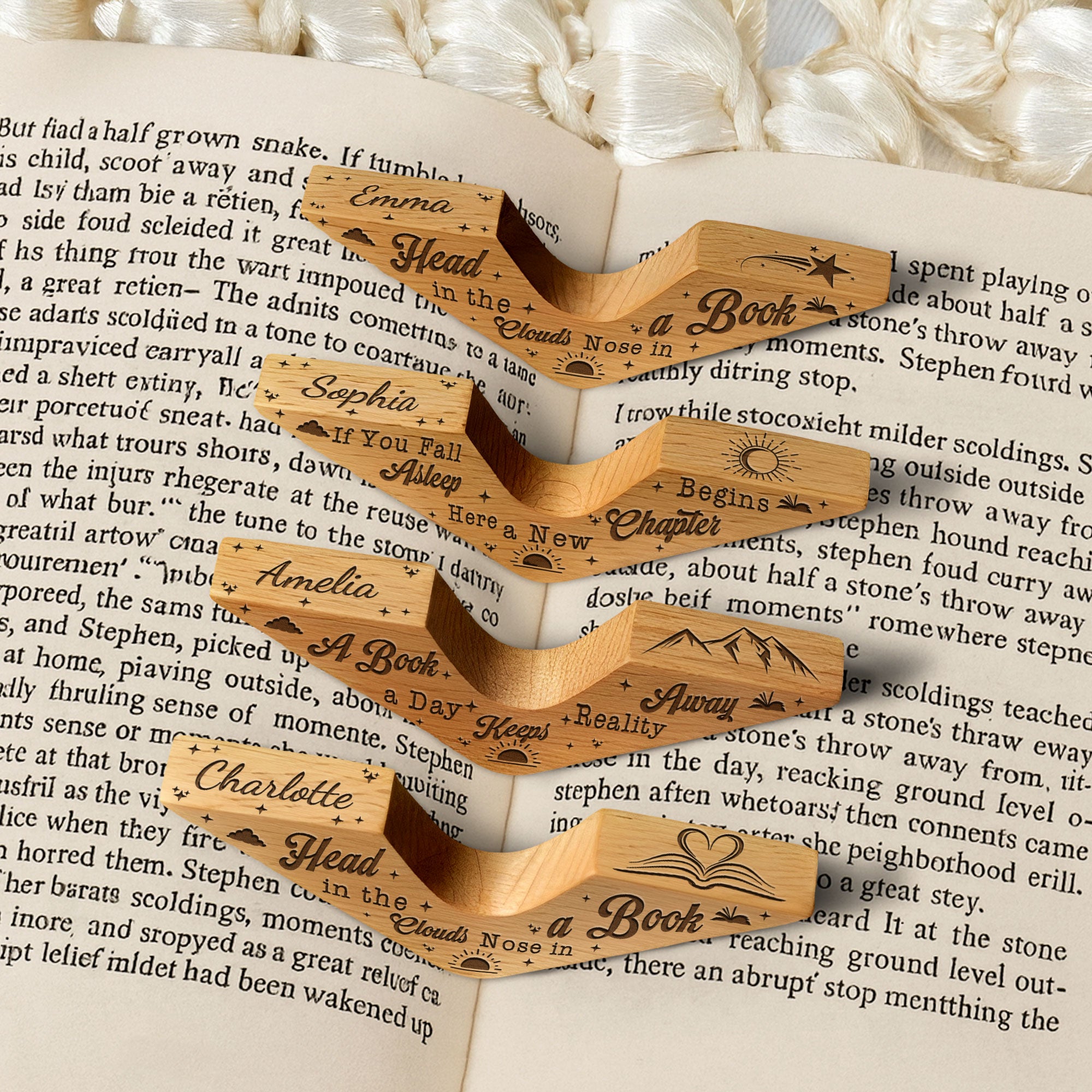 Head In The Clouds, Nose In A Book, Book Lover - Personalized Book Page Holder