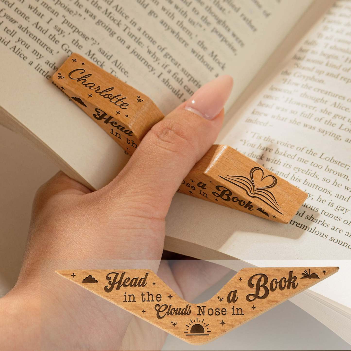 Head In The Clouds, Nose In A Book, Book Lover - Personalized Book Page Holder