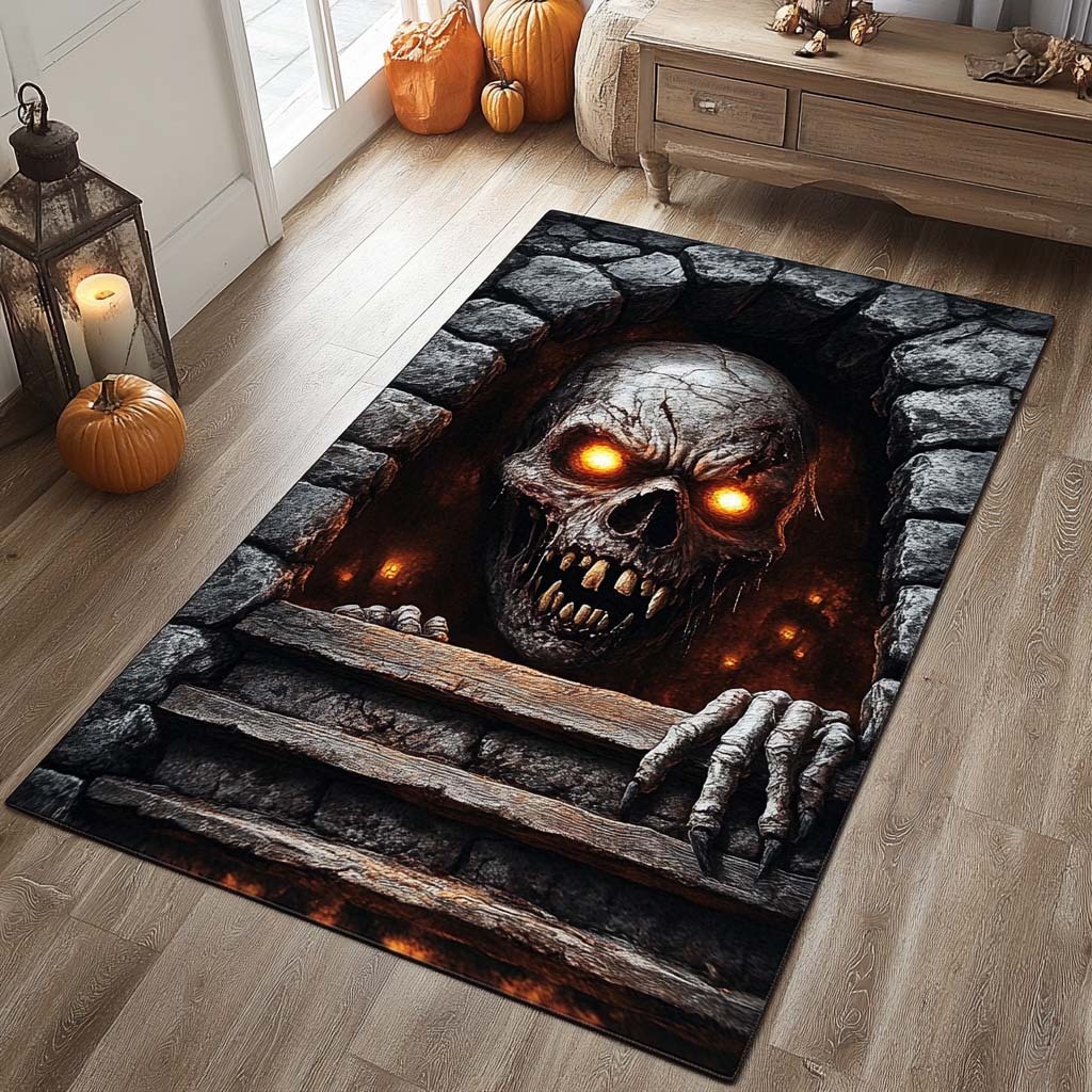 Halloween Hellgate Glow Area Rug, Spooky Glowing Portal-Themed Floor Decor with Anti-Slip Backing for Living Room, Bedroom and Entryway