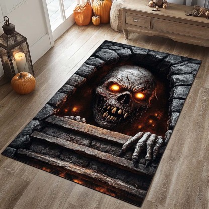 Halloween Hellgate Glow Area Rug, Spooky Glowing Portal-Themed Floor Decor with Anti-Slip Backing for Living Room, Bedroom and Entryway