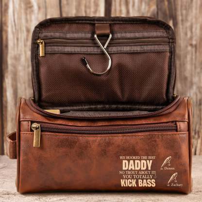 Hooked The Best Dad No Trout You Totally Kick Bass - Personalized Leather Toiletry Bag