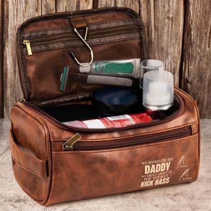 Hooked The Best Dad No Trout You Totally Kick Bass - Personalized Leather Toiletry Bag