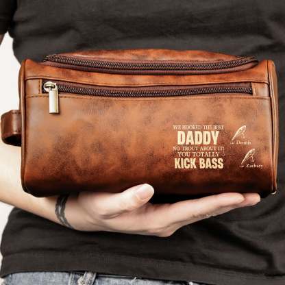 Hooked The Best Dad No Trout You Totally Kick Bass - Personalized Leather Toiletry Bag