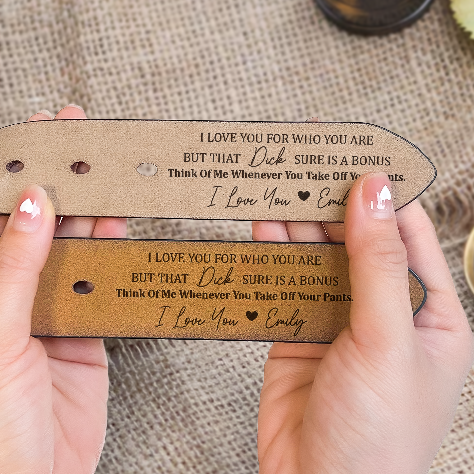 I Love You For Who You Are But That Sure Is A Bonus - Personalized Engraved Leather Belt - Christmas Gift For Husband