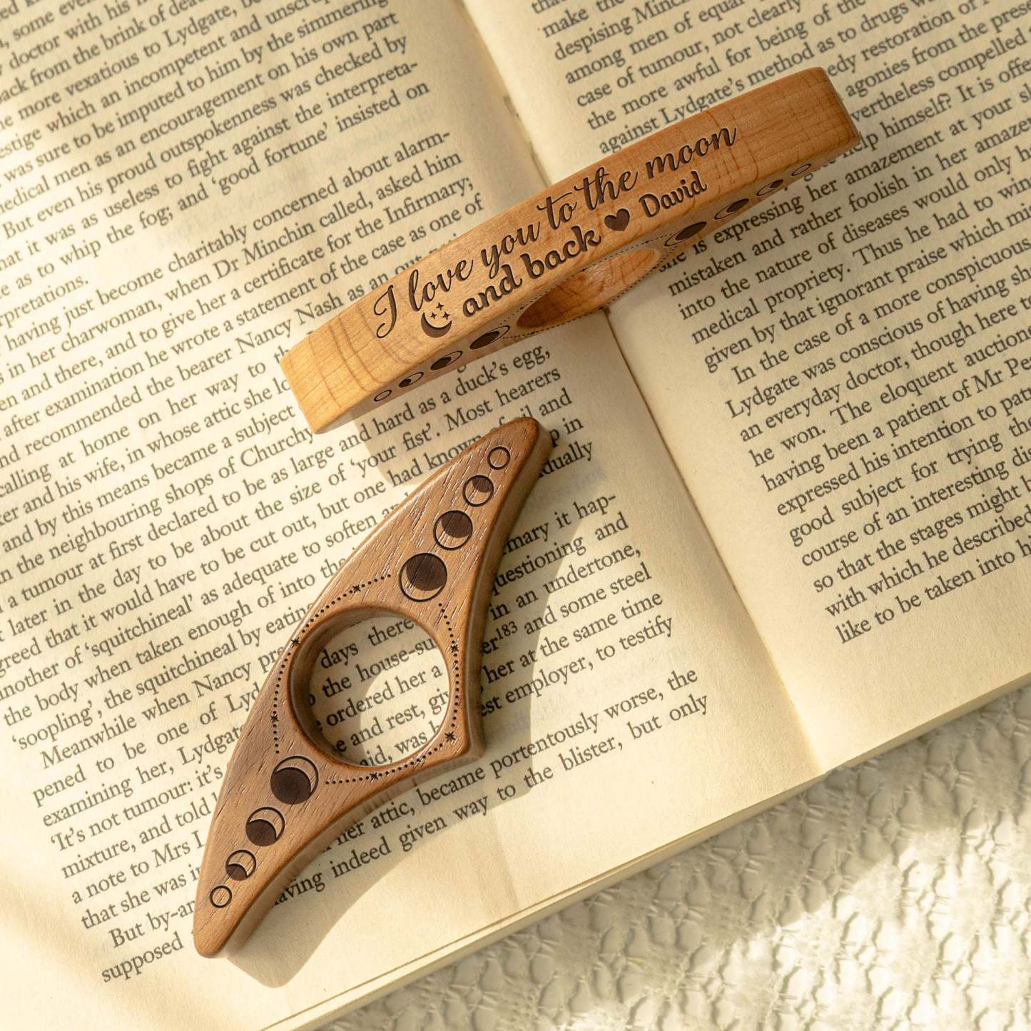 I Love You To The Moon And Back - Personalized Book Page Holder, Custom Page Holder, Book Lover Gift, Wooden Thumb Page Holder
