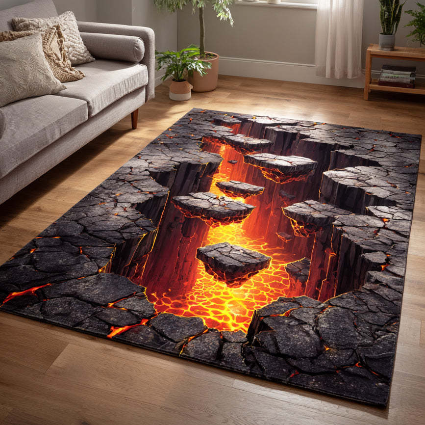 Halloween Inferno Steps Area Rug, Spooky Fiery Stairway-Themed Floor Decor with Anti-Slip Backing for Living Room, Bedroom and Entryway