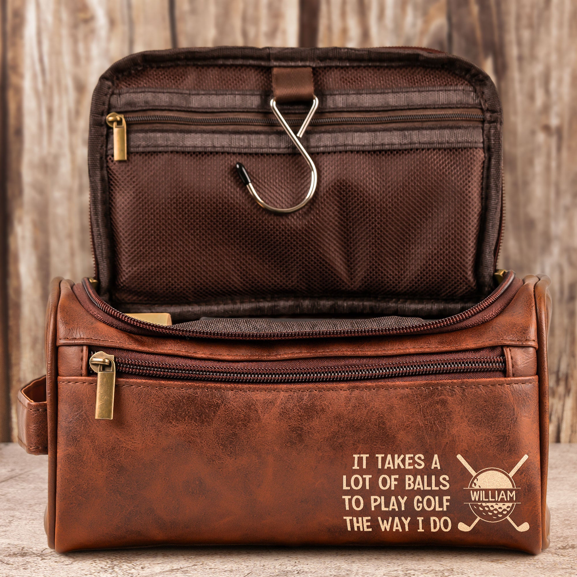 It Takes A Lot Of Balls To Play Golf The Way I Do - Personalized Leather Toiletry Bag