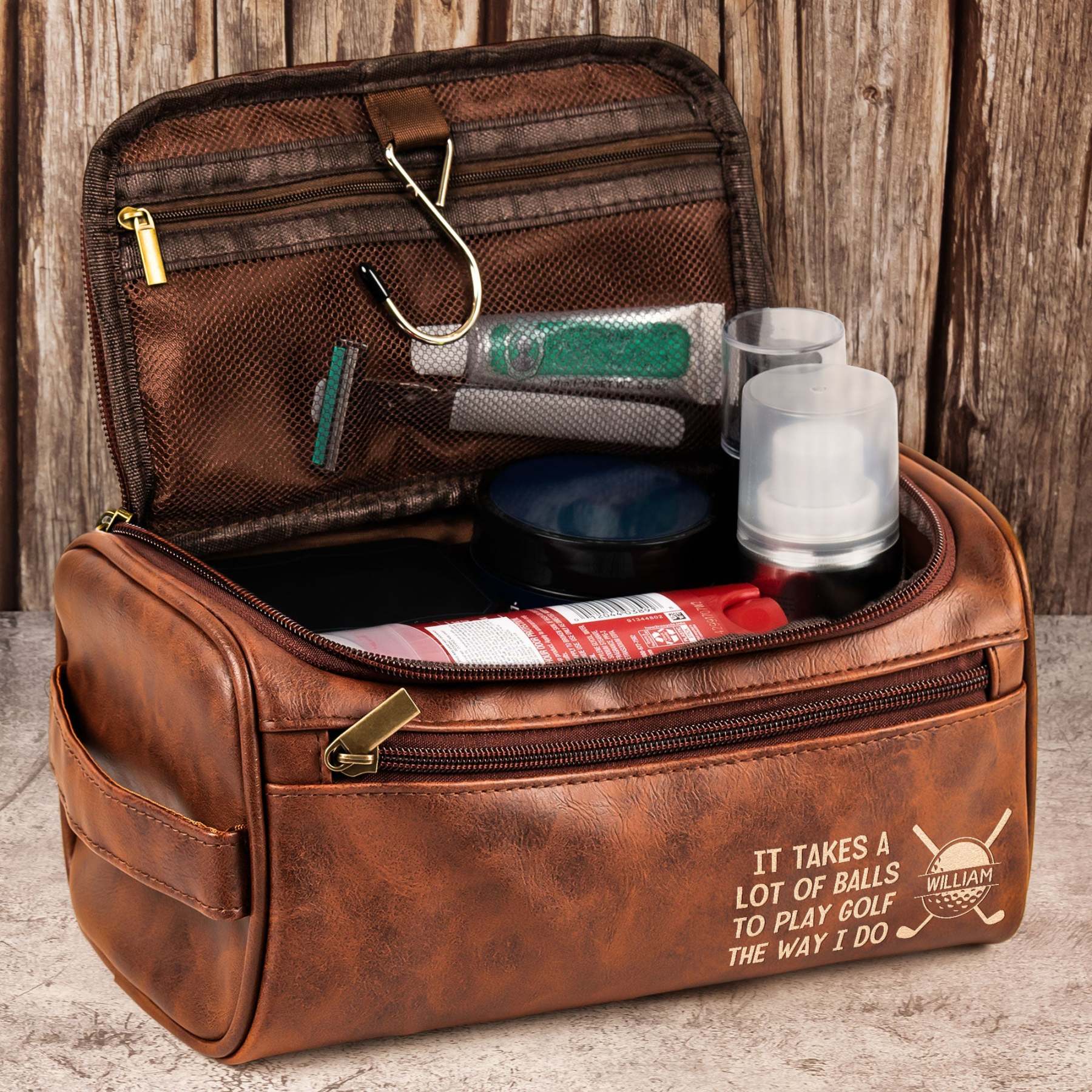 It Takes A Lot Of Balls To Play Golf The Way I Do - Personalized Leather Toiletry Bag