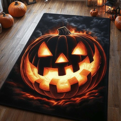 Halloween Jack O’ Abyss Area Rug, Spooky Jack-O’-Lantern Seasonal Floor Decor with Anti-Slip Backing for Living Room, Bedroom and Entryway