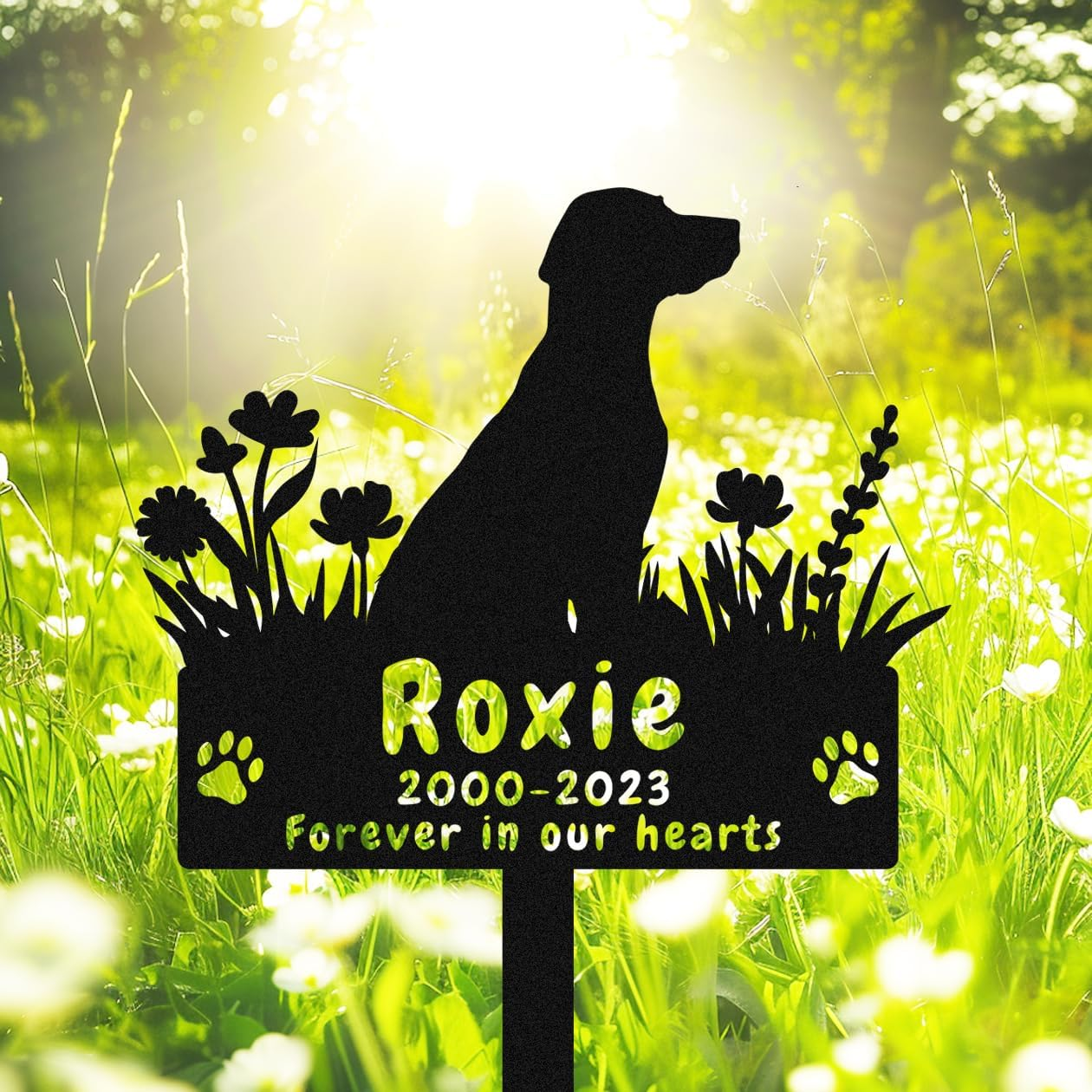 Personalized Yorkshire Terrier Dog Memorial Stake Grave Marker, Custom Dog Yorkshire Terrier Memorial Grave Marker Garden Stake, Metal Flowers Dog Memorial Yard Garden Sign with Stake