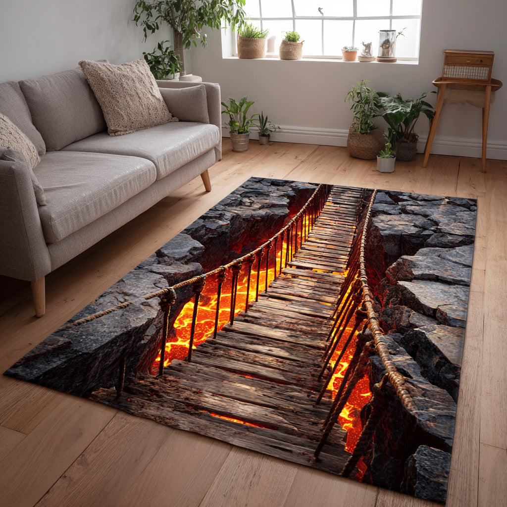 Halloween Lava Crossing Area Rug, Spooky Molten Lava-Themed Seasonal Floor Decor with Anti-Slip Backing for Living Room, Bedroom and Entryway