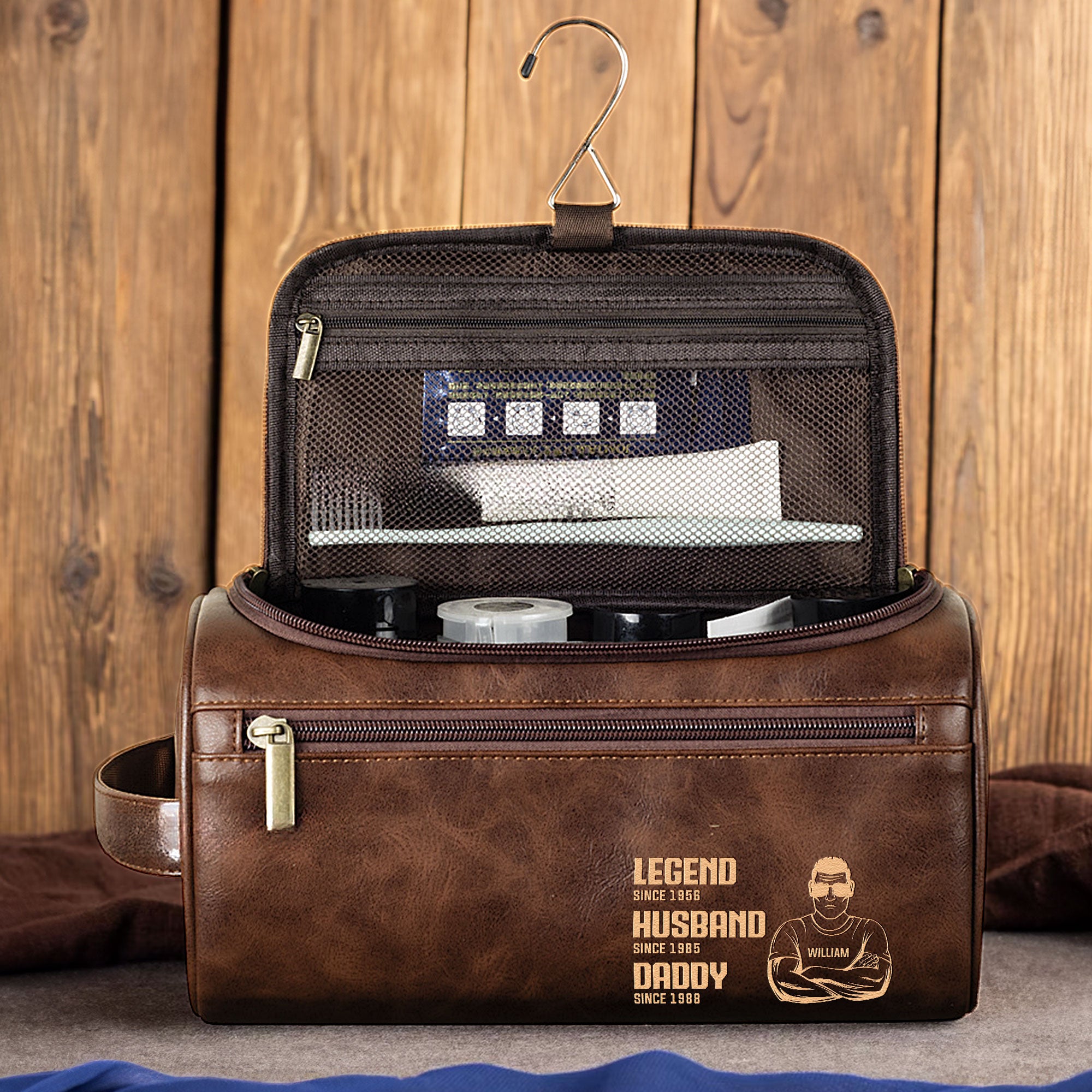 Legend, Husband, Daddy - Personalized Leather Toiletry Bag