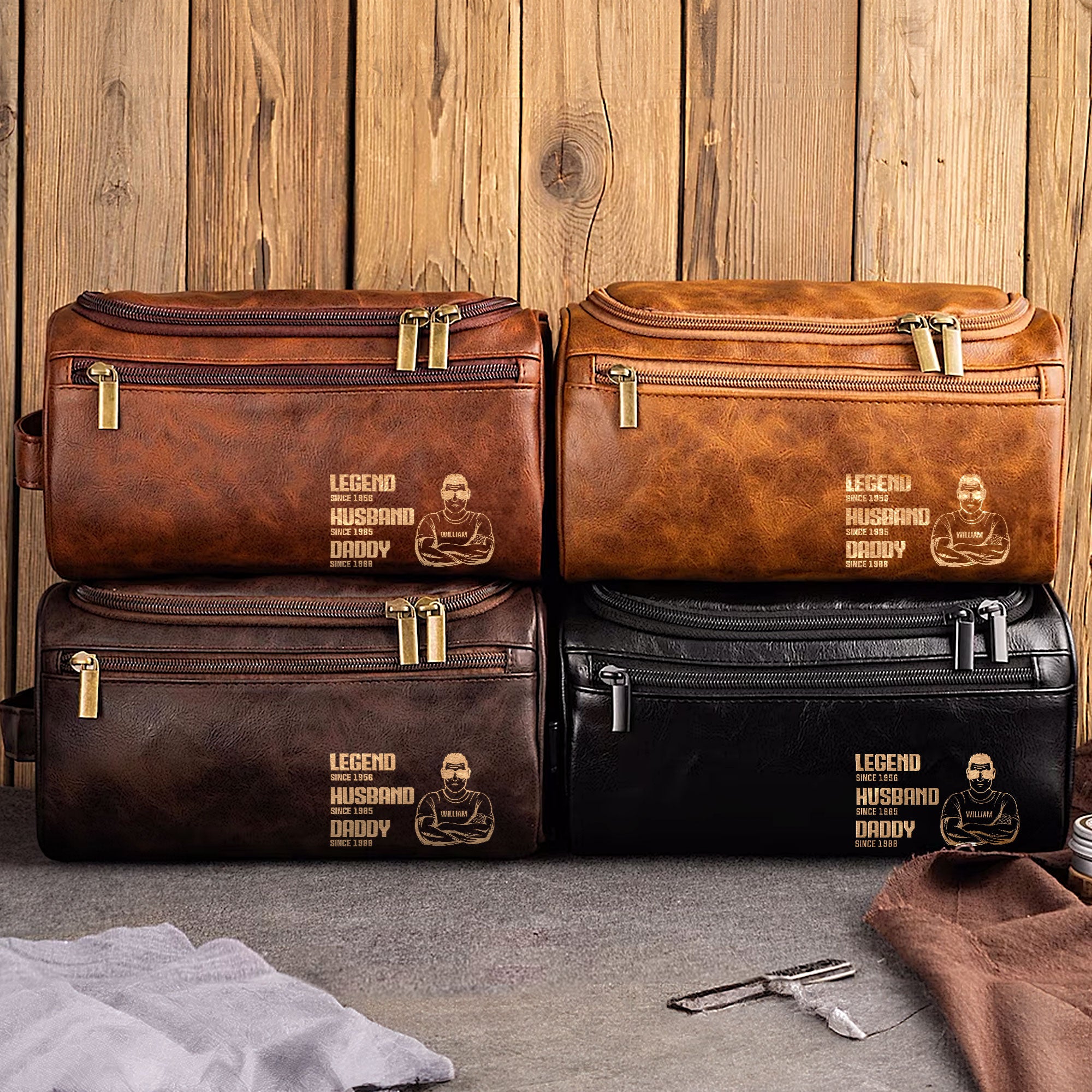 Legend, Husband, Daddy - Personalized Leather Toiletry Bag
