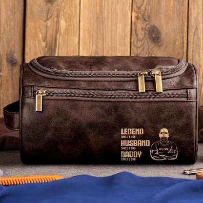 Legend, Husband, Daddy - Personalized Leather Toiletry Bag