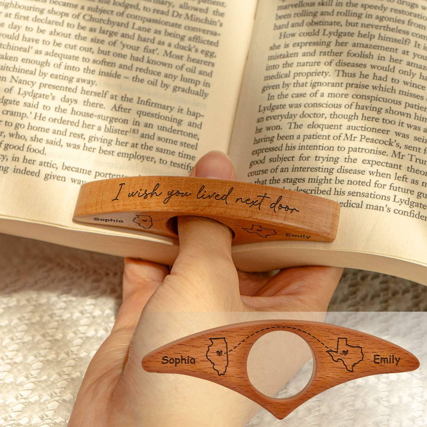 Personalized Book Page Holder Custom Thumb Book Page Holder for Reading Long Distance Friends Siblings Wooden Book Thumb Page Holder with Engraved Name/Logo