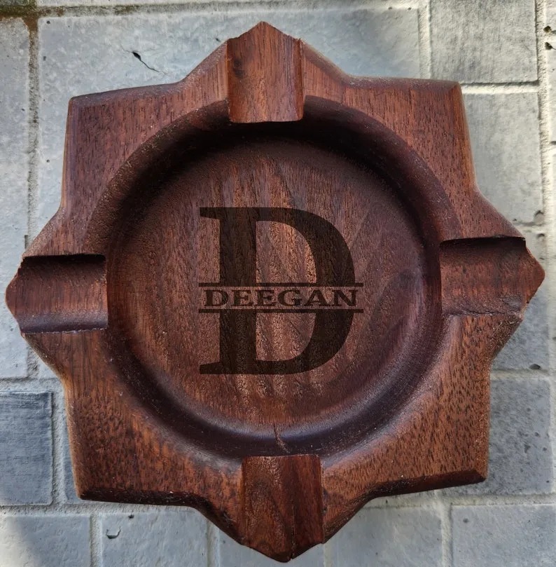 Personalized Name Walnut Cigar Ash Tray Personalized Cigar Cutter For Dad, Groomsman Gift Proposal Custom Cigar Accessories For Him