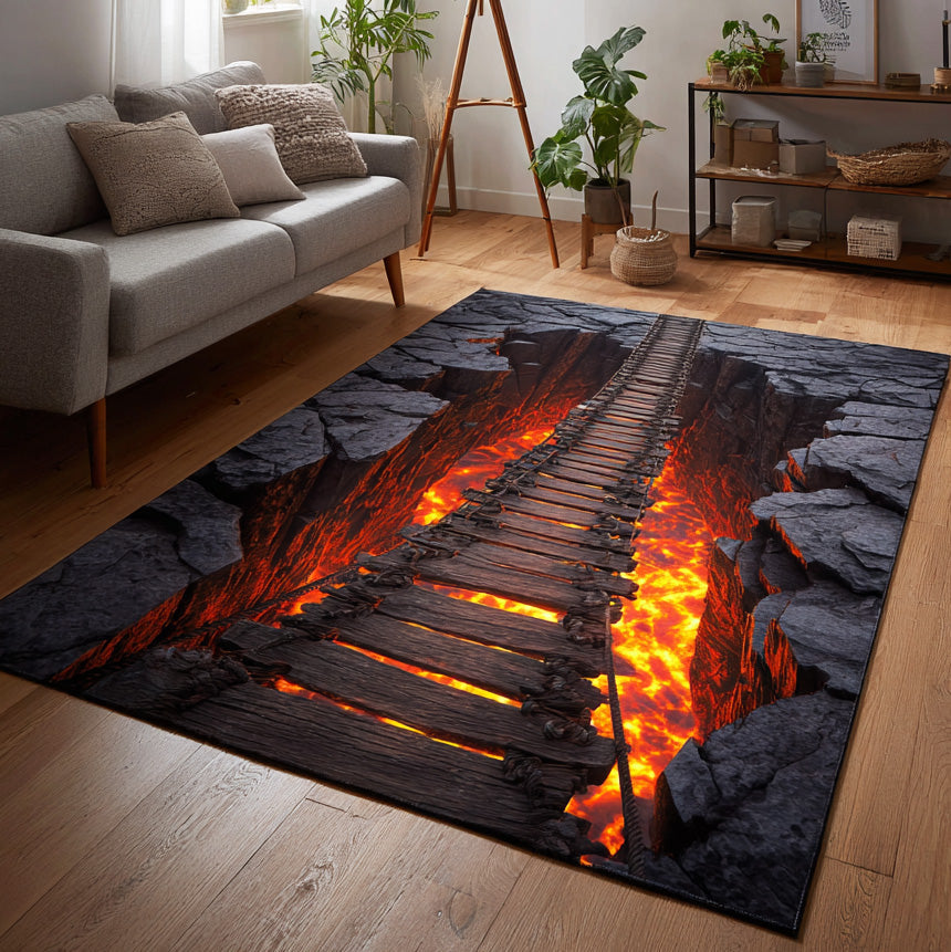 Halloween Molten Pathway Area Rug, Spooky Lava-Themed Seasonal Floor Decor with Anti-Slip Backing for Living Room, Bedroom and Entryway