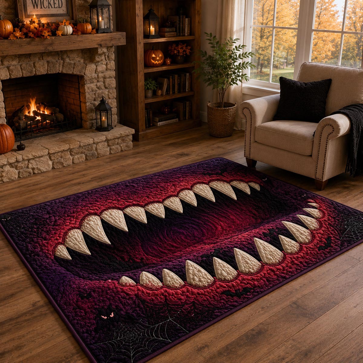 Halloween Monster Corridor Area Rug, Spooky Haunted Hallway-Themed Floor Decor with Anti-Slip Backing for Living Room, Bedroom and Entryway