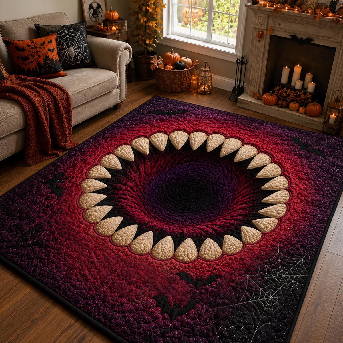 Halloween Monster Abyss Area Rug, Spooky Monster Chasm-Themed Floor Decor with Anti-Slip Backing for Living Room, Bedroom and Entryway