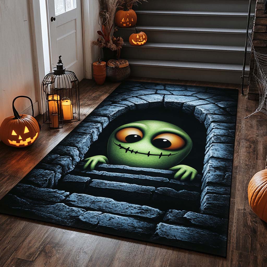 Halloween Peekaboo Ghoul Area Rug, Spooky Ghost-Themed Seasonal Floor Decor with Anti-Slip Backing for Living Room, Bedroom and Entryway