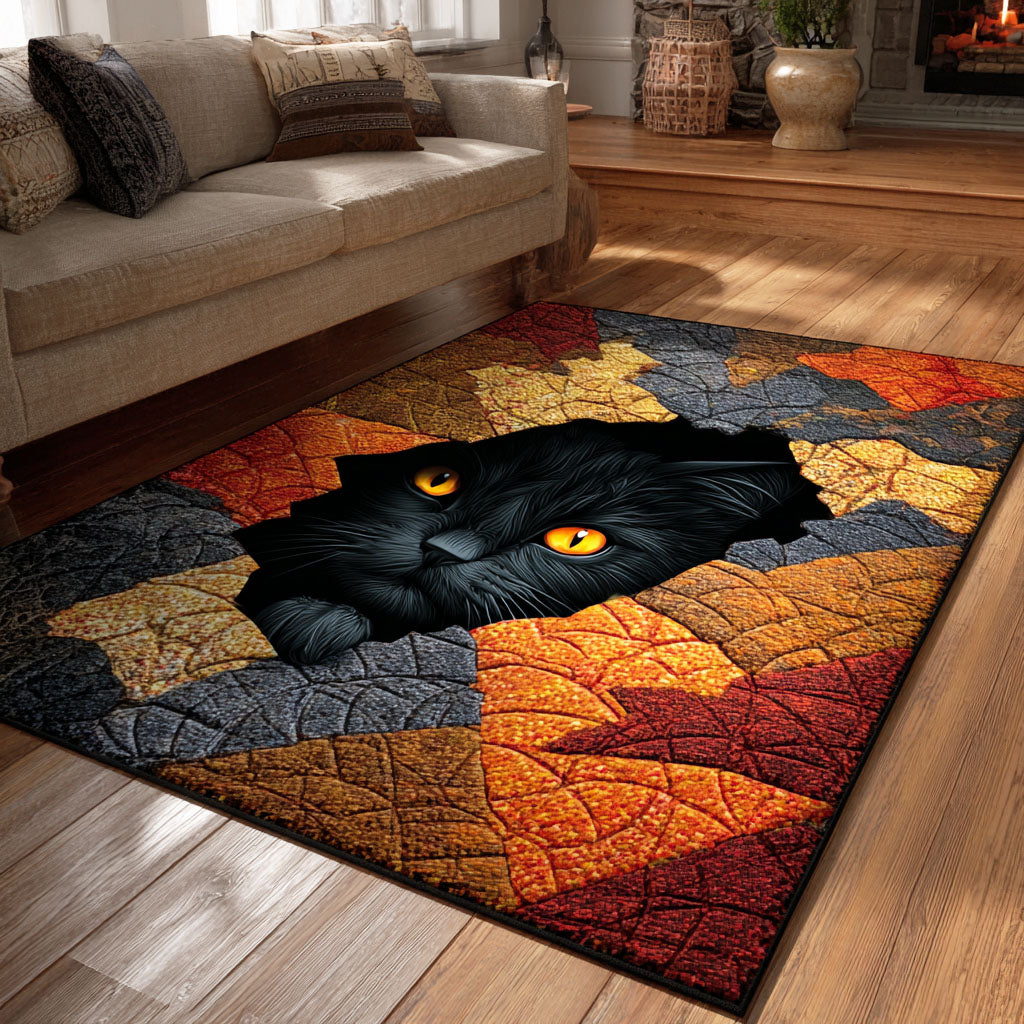Halloween Peeking Cat Moon Area Rug, Spooky Black Cat and Moon Seasonal Floor Decor with Anti-Slip Backing for Living Room, Bedroom and Entryway