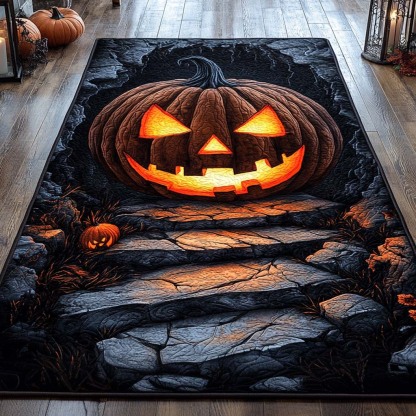 Halloween Pumpkin Blaze Area Rug, Spooky Fire-Themed Seasonal Floor Decor with Anti-Slip Backing for Living Room, Bedroom and Entryway