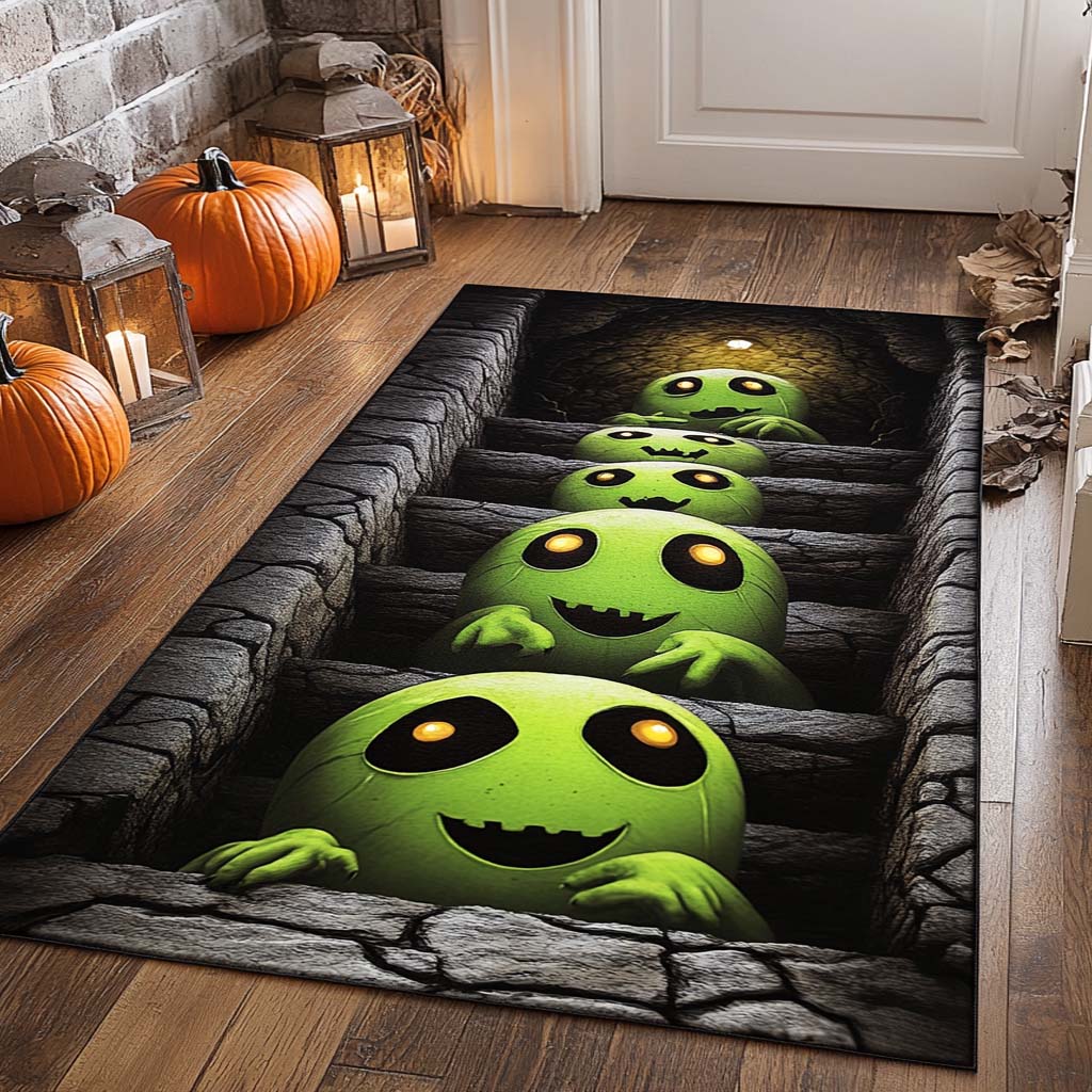Halloween Pumpkin Pals Area Rug, Cute Pumpkin-Themed Seasonal Floor Decor with Anti-Slip Backing for Living Room, Bedroom and Entryway