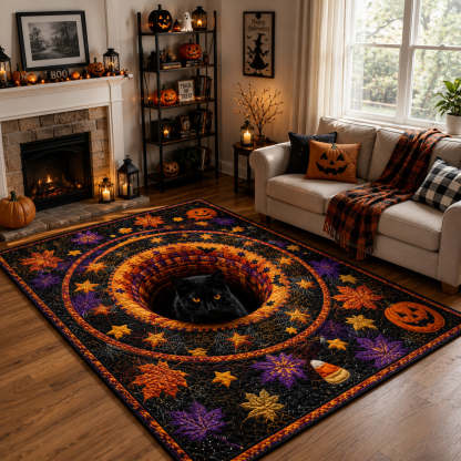 Halloween Pumpkin Portal Area Rug, Spooky Jack-O’-Lantern Gateway Floor Decor with Anti-Slip Backing for Living Room, Bedroom and Entryway