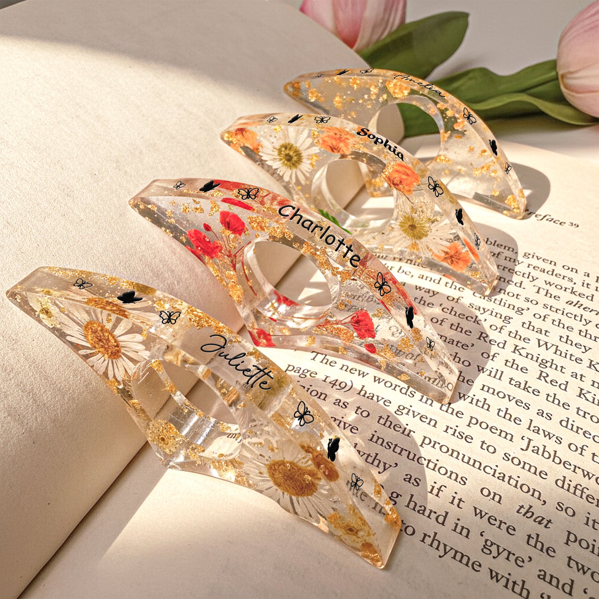 Personalized Resin Book Page Holder Real Flower, Floral Flower, Book Lover Perfect Book Lover Gift for Birthday or Anniversary 