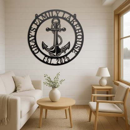 Personalized Anchor Monogram Metal Sign – Nautical Wall Decor for Home, Beach House & Boats
