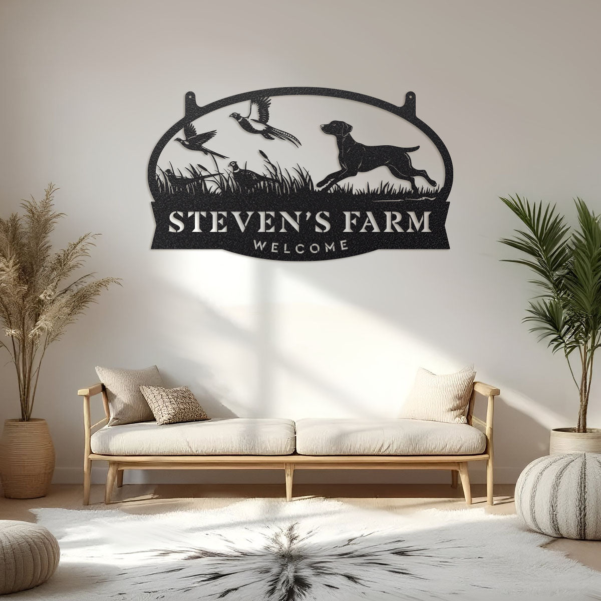 Pheasants & Dog Monogram Metal Wall Art