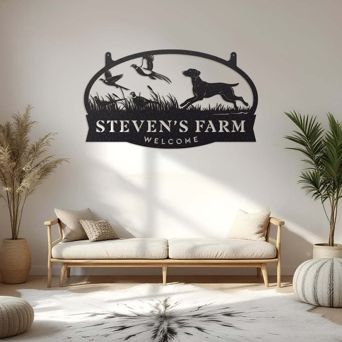 Pheasants & Dog Monogram Metal Wall Art