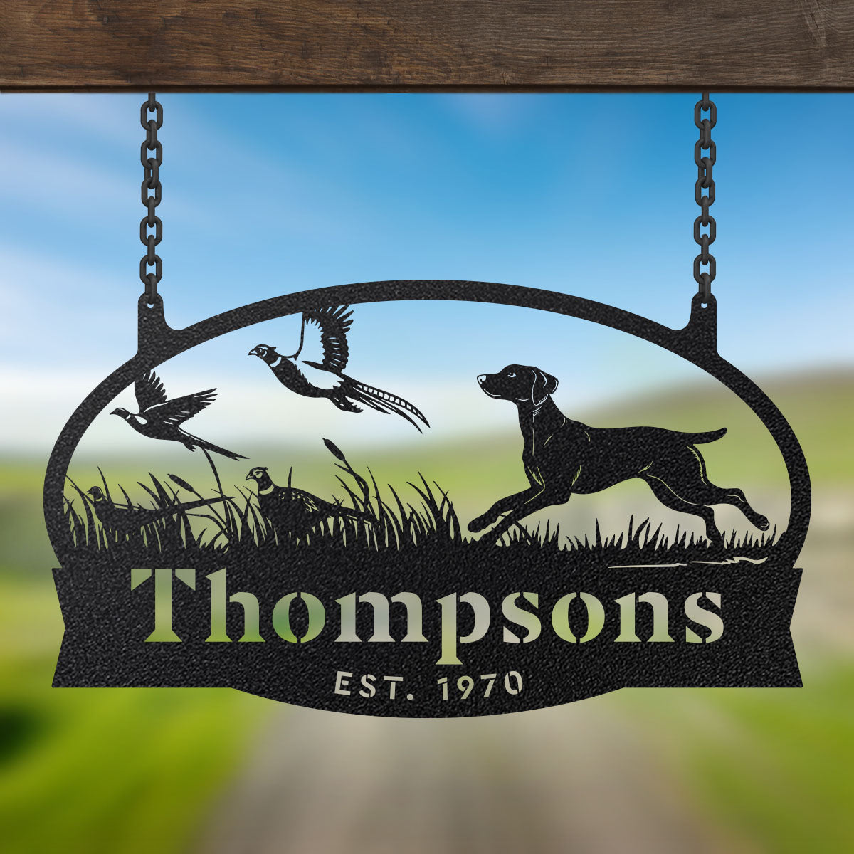 Pheasants & Dog Monogram Metal Wall Art