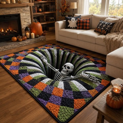 Halloween Skeleton Vortex Area Rug, Spooky Skeleton Portal-Themed Floor Decor with Anti-Slip Backing for Living Room, Bedroom and Entryway