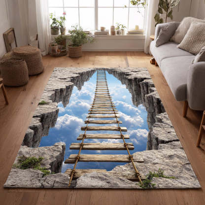 Halloween Skywalk Rift Area Rug, Spooky Fantasy Chasm-Themed Floor Decor with Anti-Slip Backing for Living Room, Bedroom and Entryway