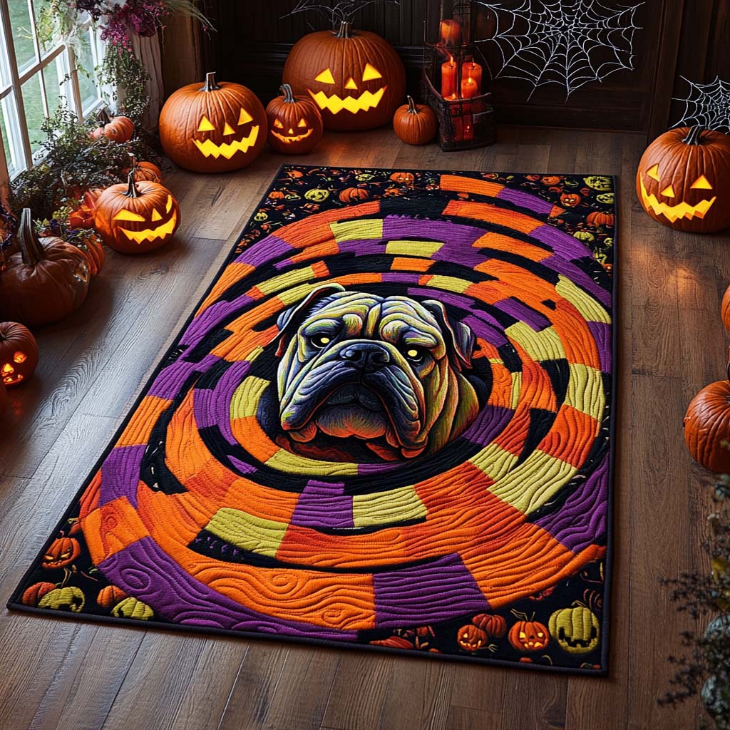 Halloween Spooky Spiral Bulldog Area Rug, Cute Dog-Themed Seasonal Floor Decor with Anti-Slip Backing for Living Room, Bedroom and Entryway