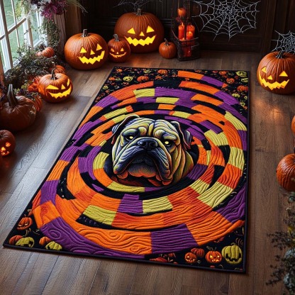 Halloween Spooky Spiral Bulldog Area Rug, Cute Dog-Themed Seasonal Floor Decor with Anti-Slip Backing for Living Room, Bedroom and Entryway