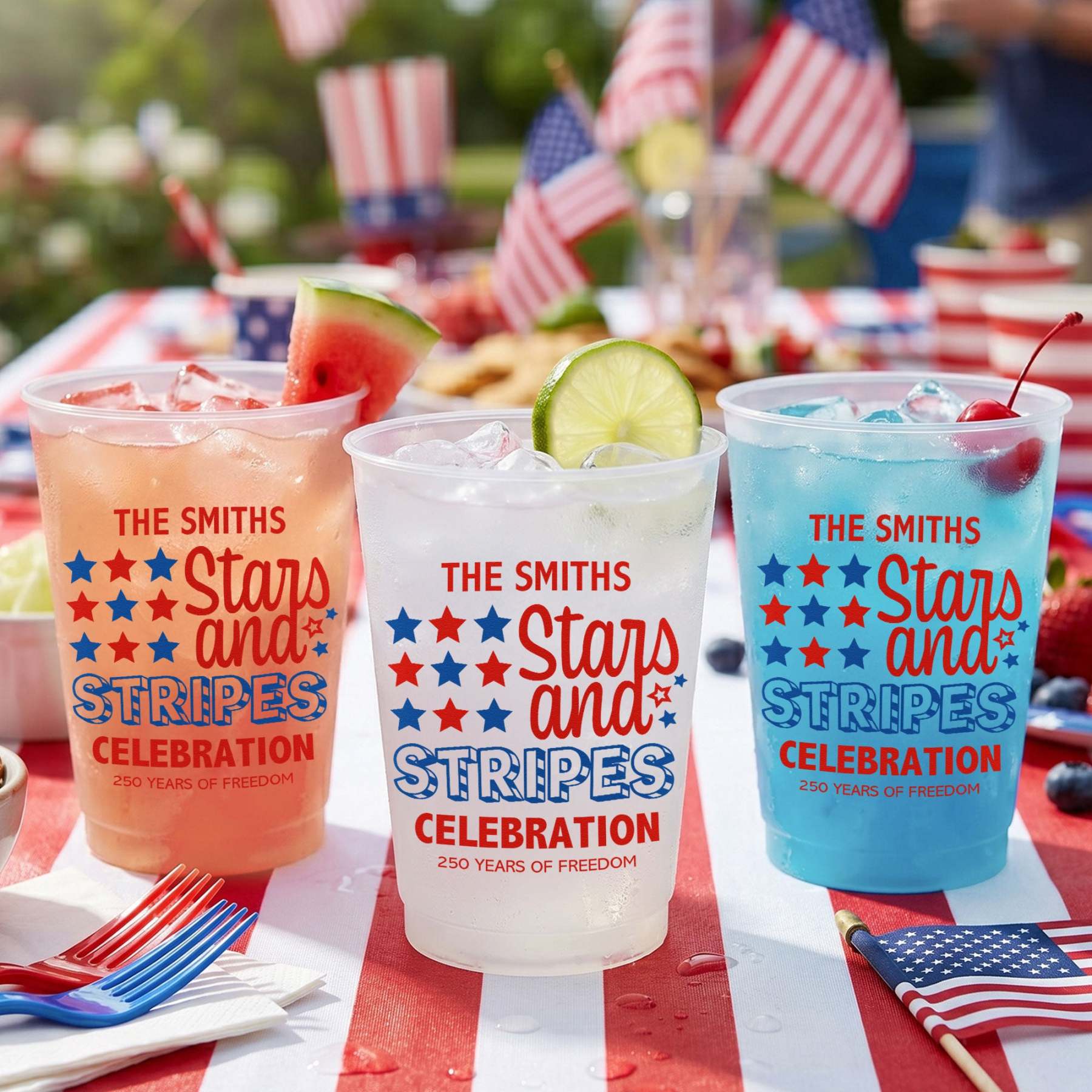 Personalized Stars and Stripes Cup for Independence Day, Custom Patriotic Drinkware for 250 Years of Freedom Celebration
